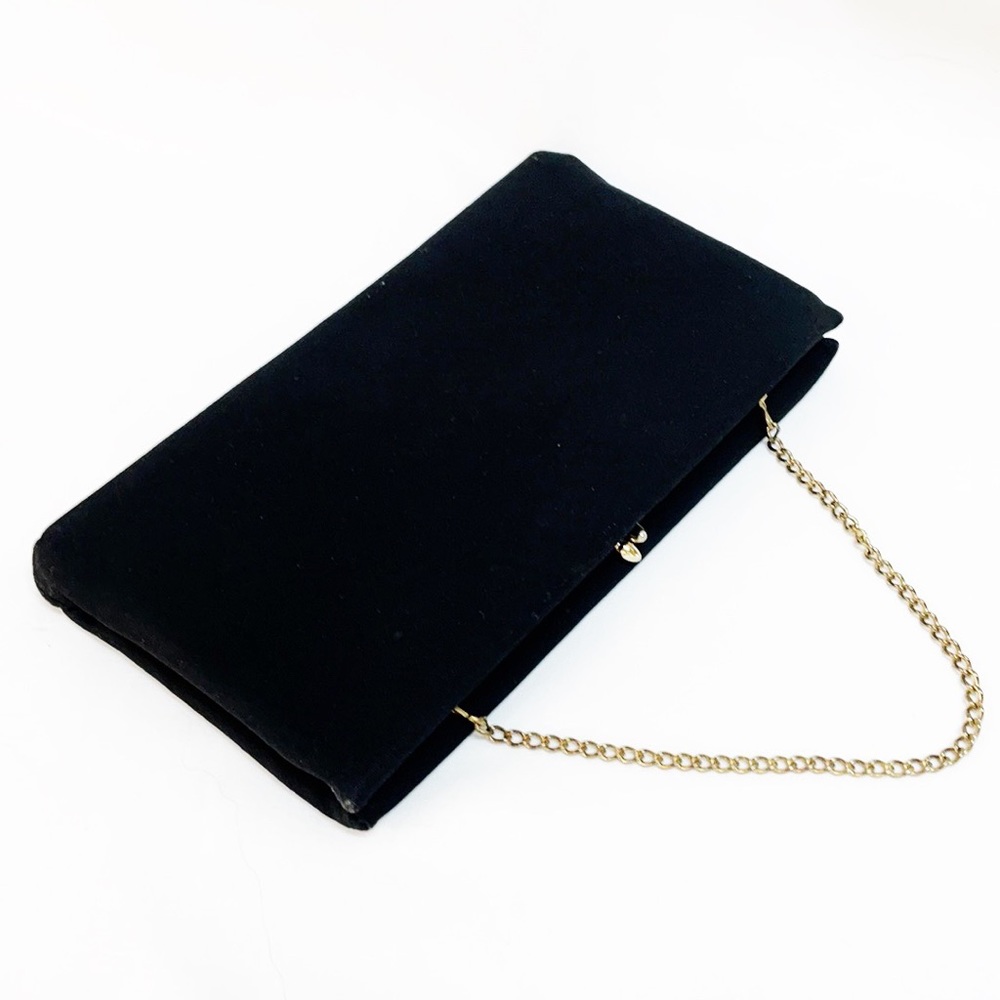 VINTAGE HL Black Evening Bag With Gold Chain